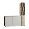 **Technische Titel:** Modern Wandmeubel met Opbergunit in Hout en Wit

这个标题突出了主要特点，包括设计风格和材料。