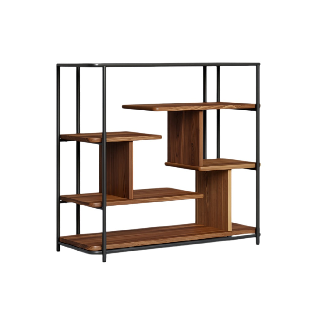 **Moderne open boekenkast van hout en metaal**