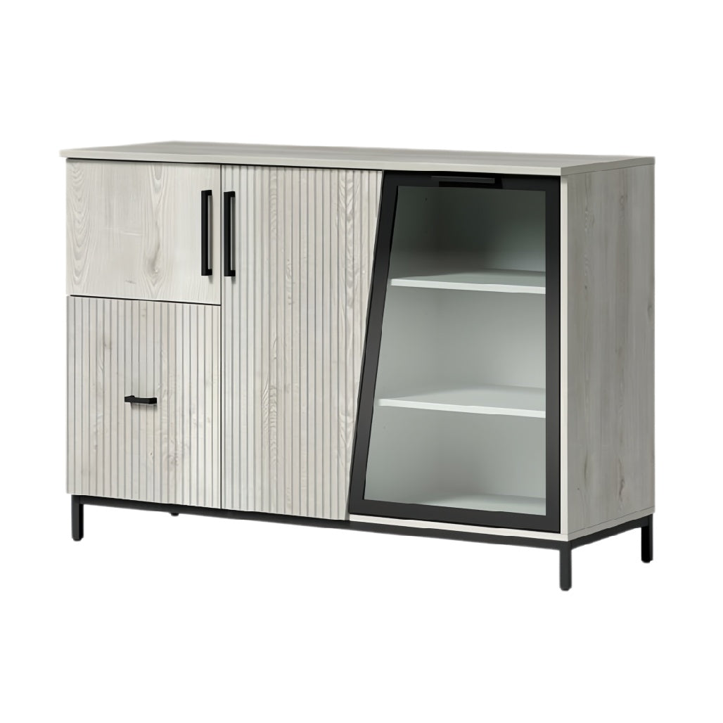 Technische titel in het Nederlands: **Moderne houten dressoir met glazen deur en minimalistisch ontwerp**