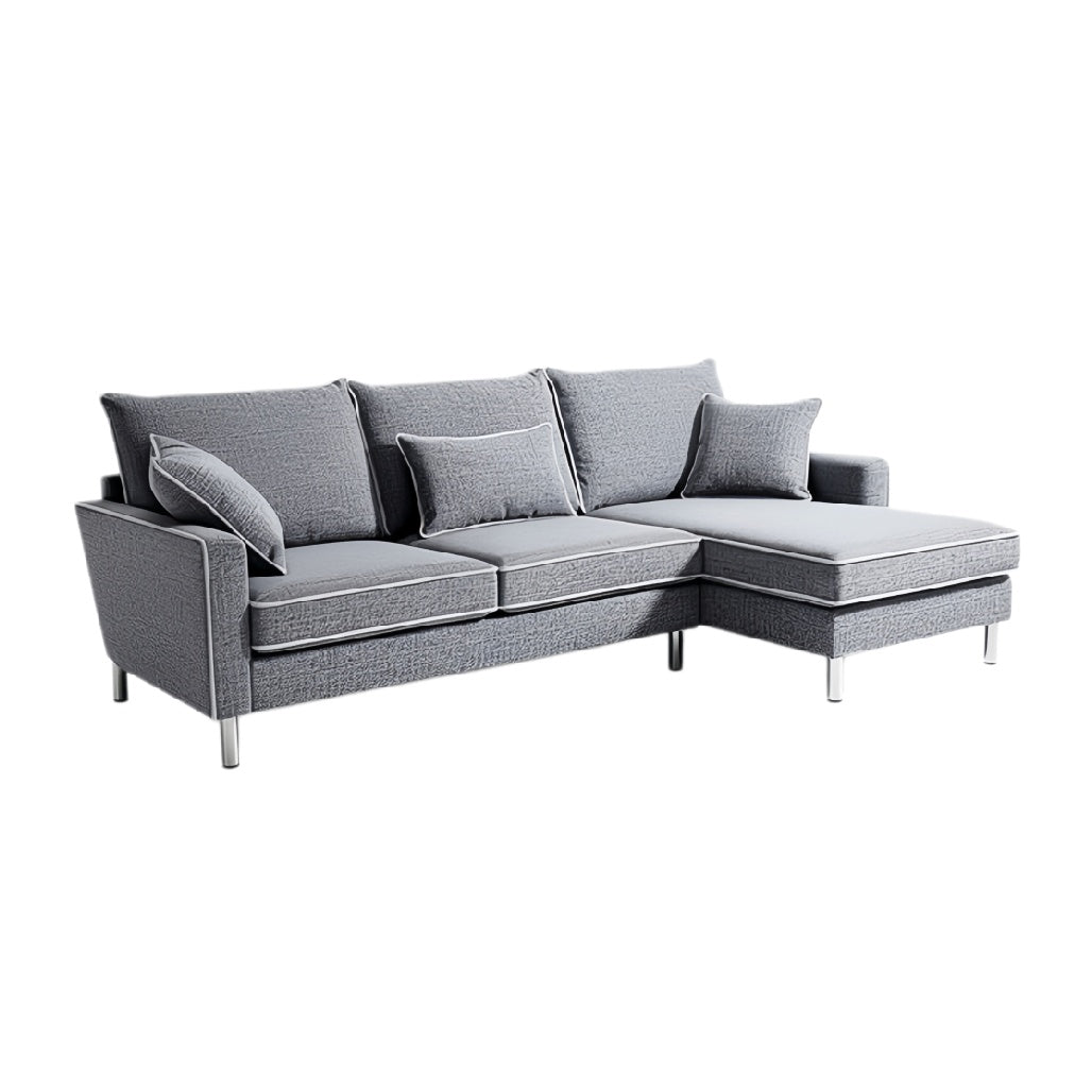**Moderne L-vormige bank met kussens en metalen poten**
