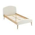 **Technische titel in het Nederlands: Eenvoudig eenpersoonsbed met houten frame en stoffen hoofdbord**
